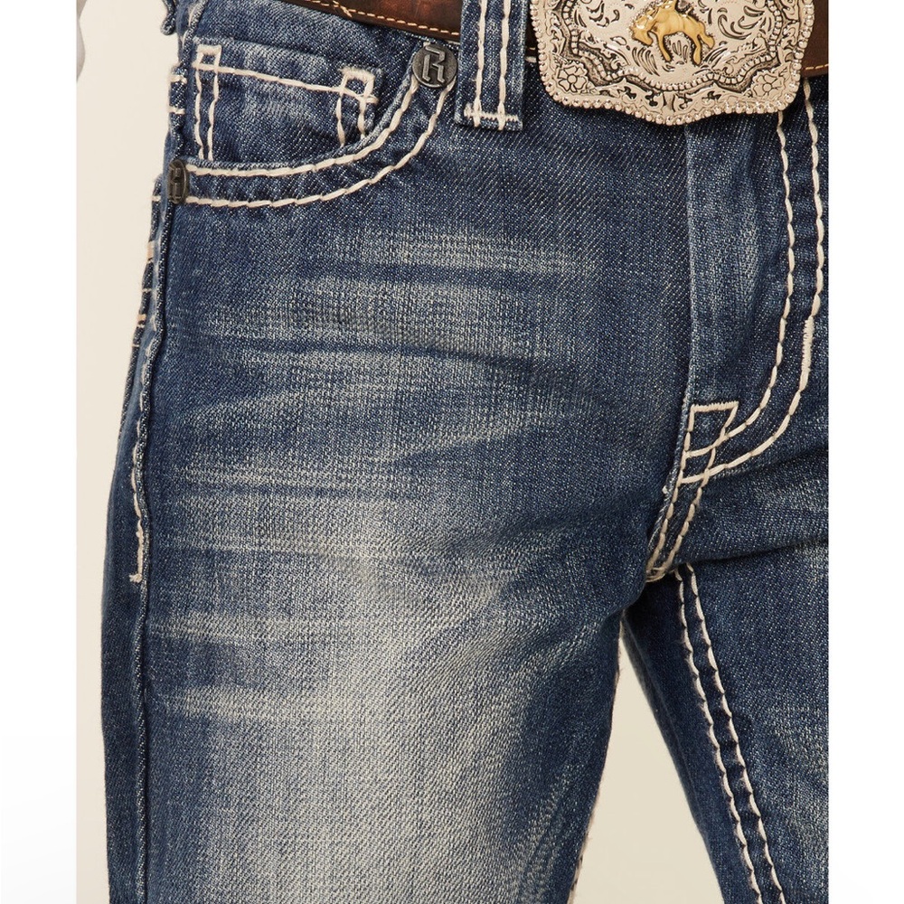 Rock & Roll Blue Relaxed Jeans with Fading and Whiskering Whispering